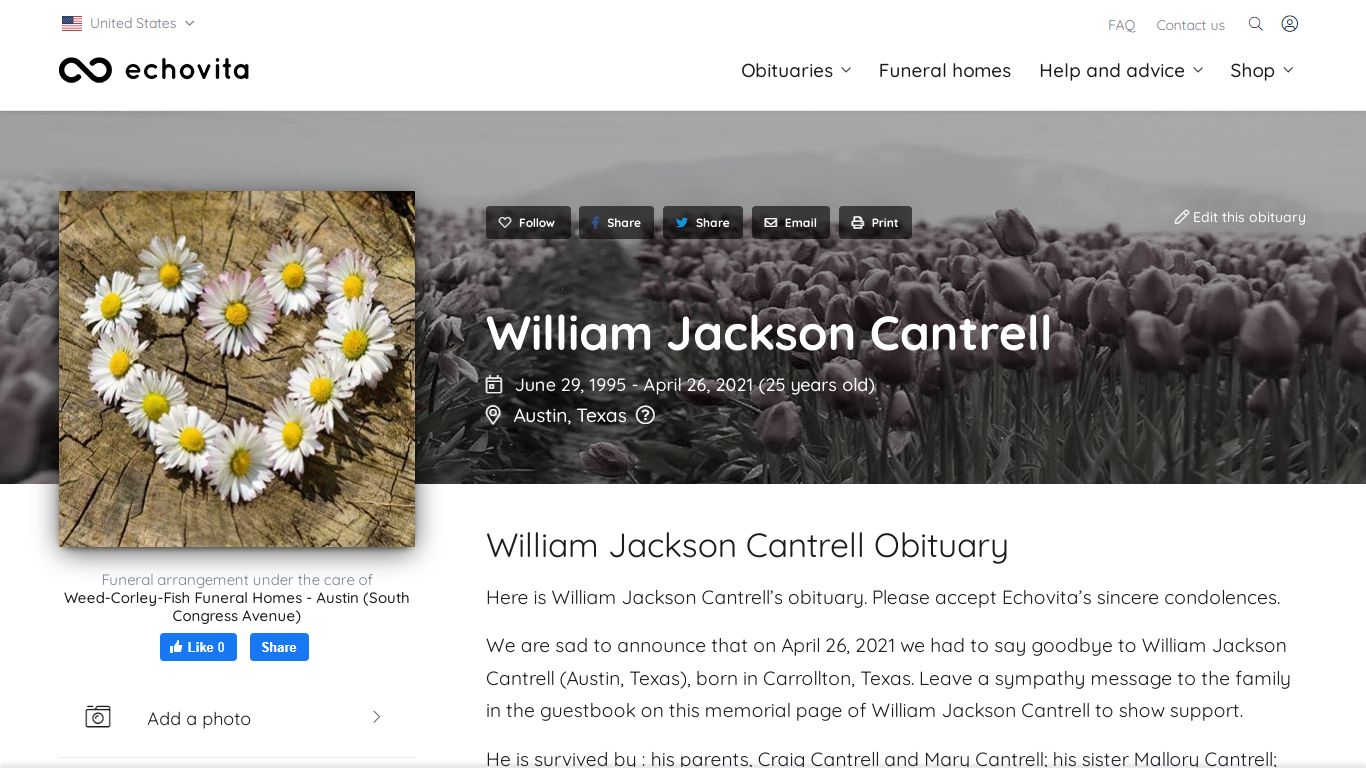 William Jackson Cantrell Obituary (1995 - 2021) | Austin, TX - Echovita